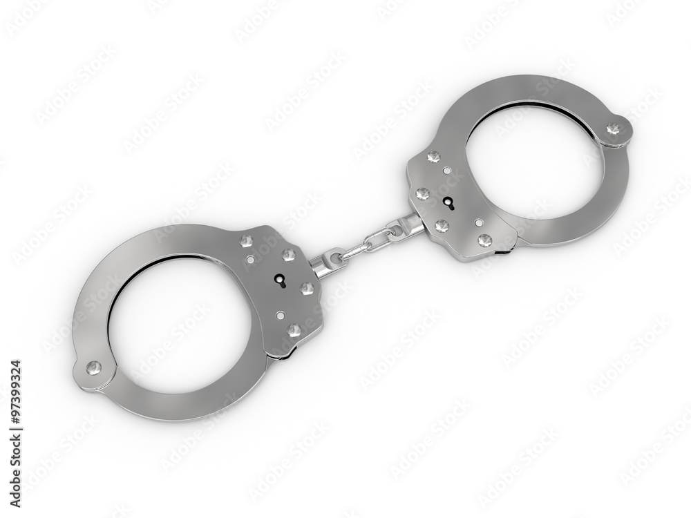 Handcuffs disposed by diagonal on white Handcuffs disposed by diagonal on white