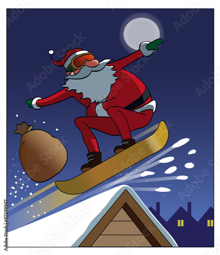 Santa Boarding / Santa takes off on a snow board.