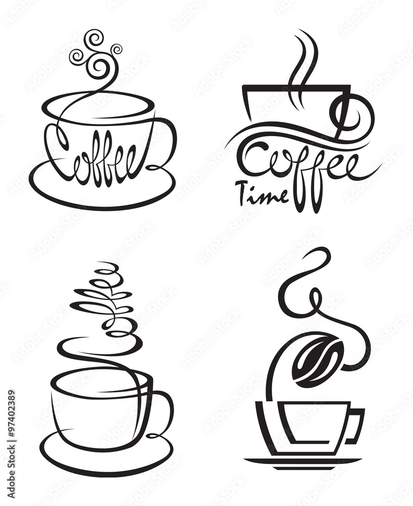 collection of coffee cup with steam