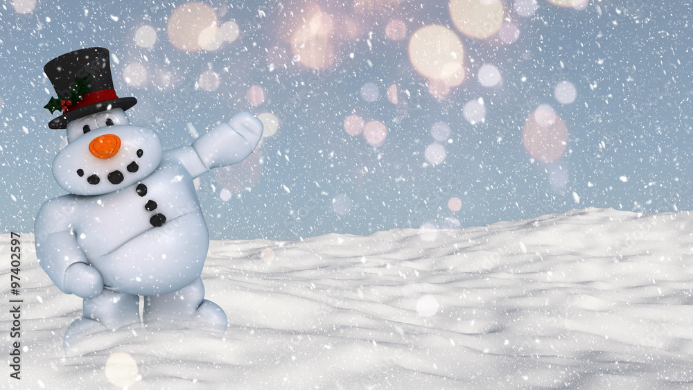3D snowman in a snowy ground background StockIllustration Adobe Stock
