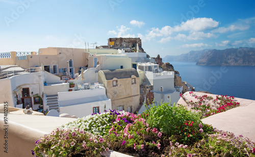 Santorini - The little ruins of fortress in Oia and Therasia island. © Renáta Sedmáková