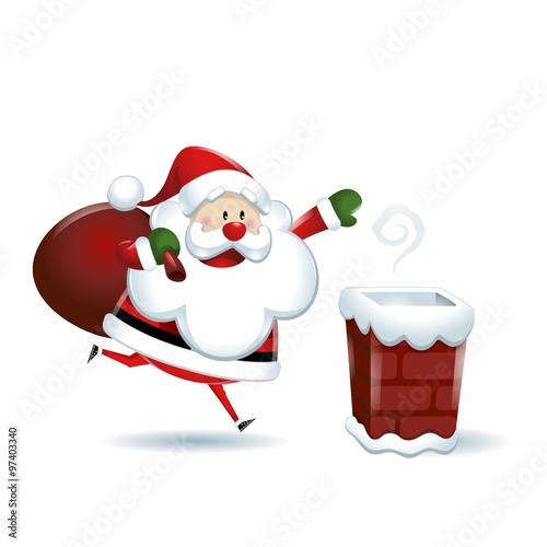 Santa Claus is coming to the chimney in white background