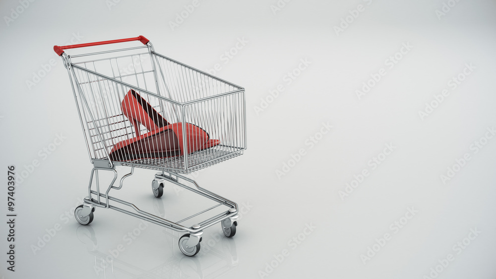 shopping cart with Red shoes