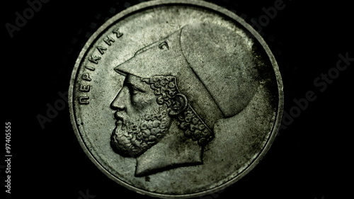 Greek old national coin currency, drachma rotating photo