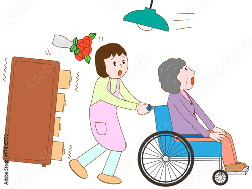 地震で避難する老人