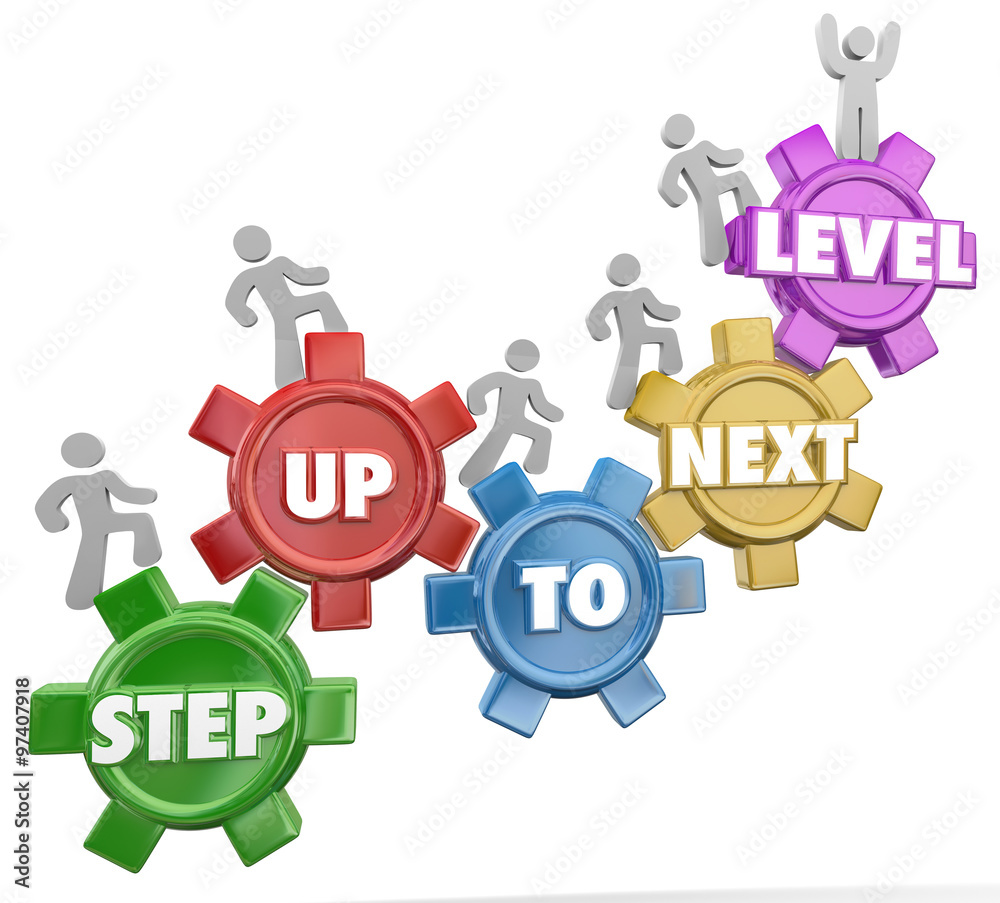 Step Up to Next Level Gear Marchers Rising Success Achievement Step Up to Next Level Gear Marchers Rising Success Achievement