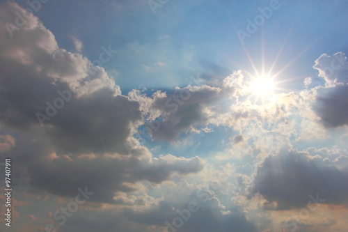 blue sky with clouds and sun