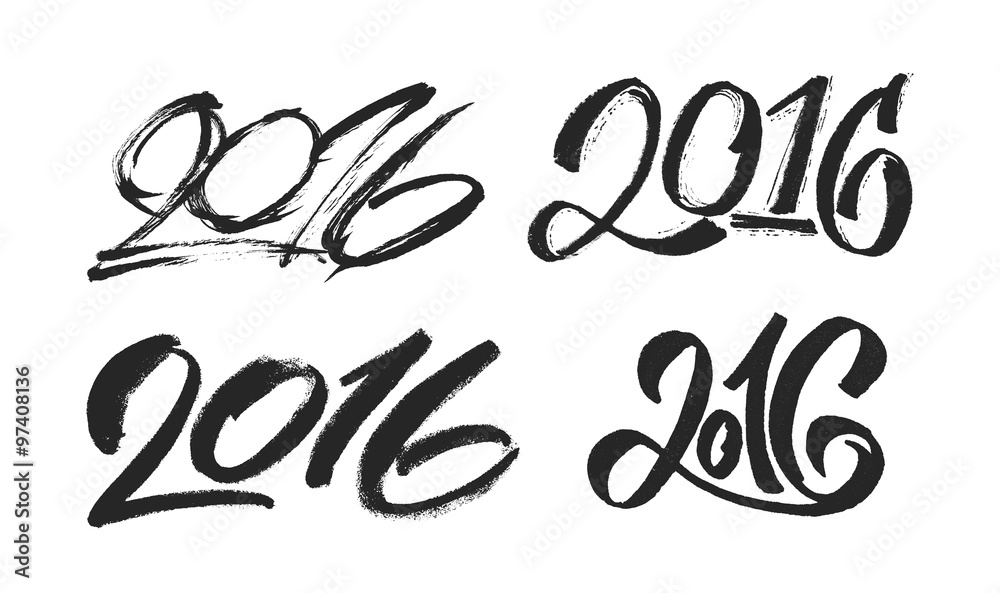New Year 2016 hand lettering design set. 