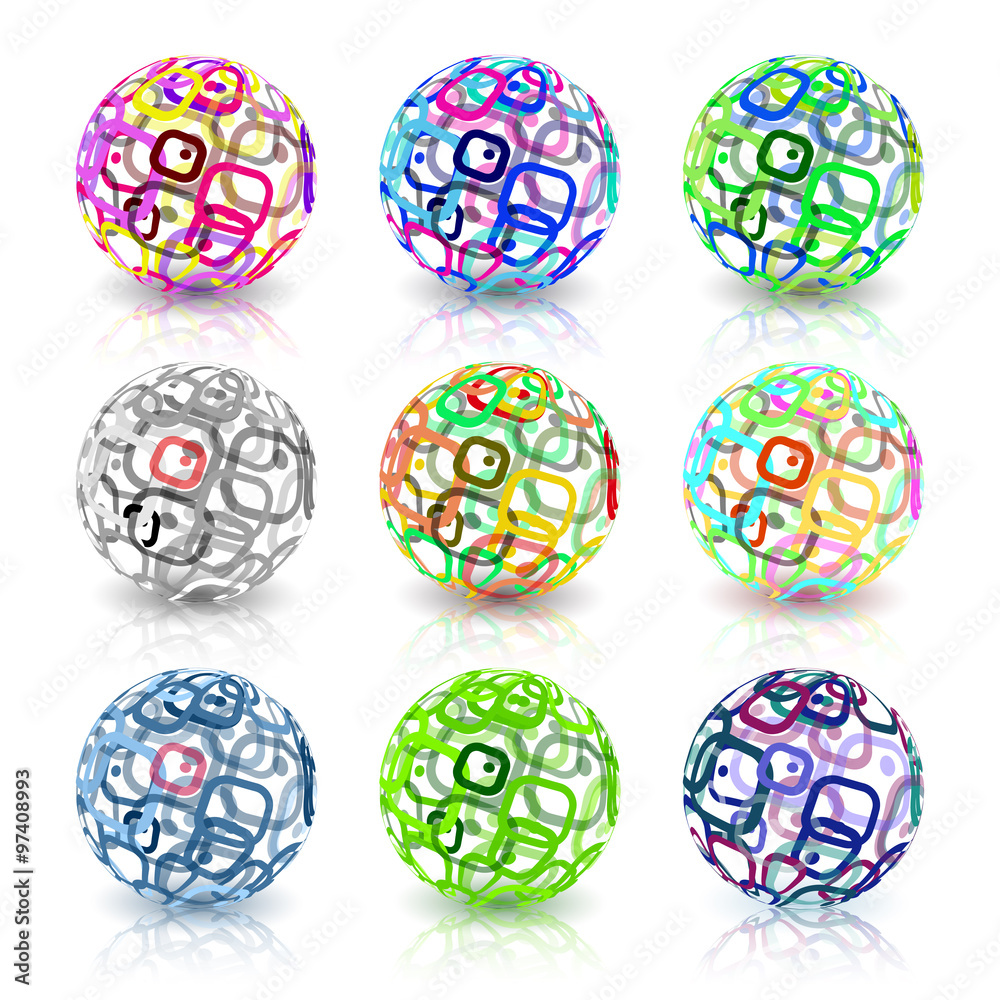 Set of abstract globes made from retro rectangles. Set of abstract globes made from retro rectangles.