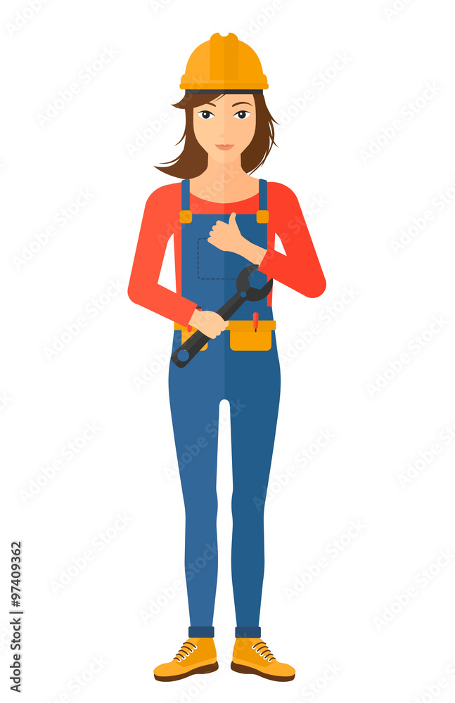Cheerful repairer with spanner. Cheerful repairer with spanner.