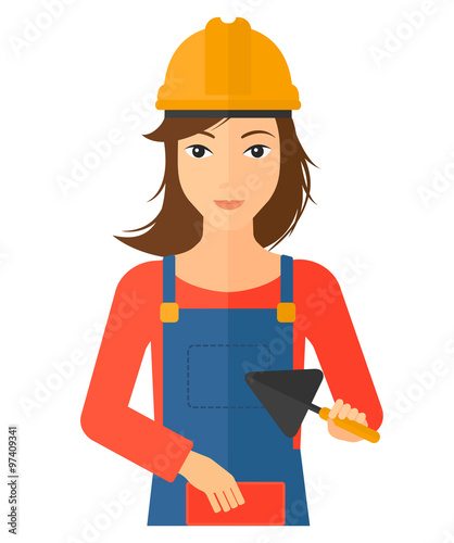 Bricklayer with spatula and brick.