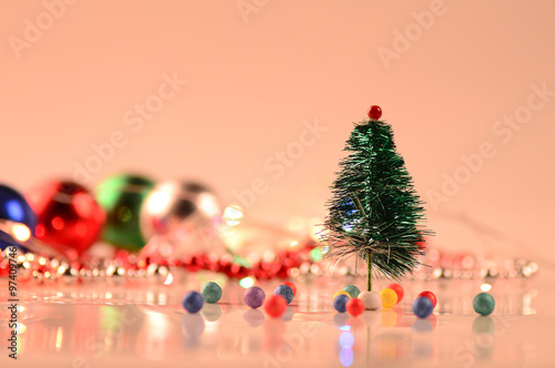 Christmas ball with tree on white background. Christmas decoration. 