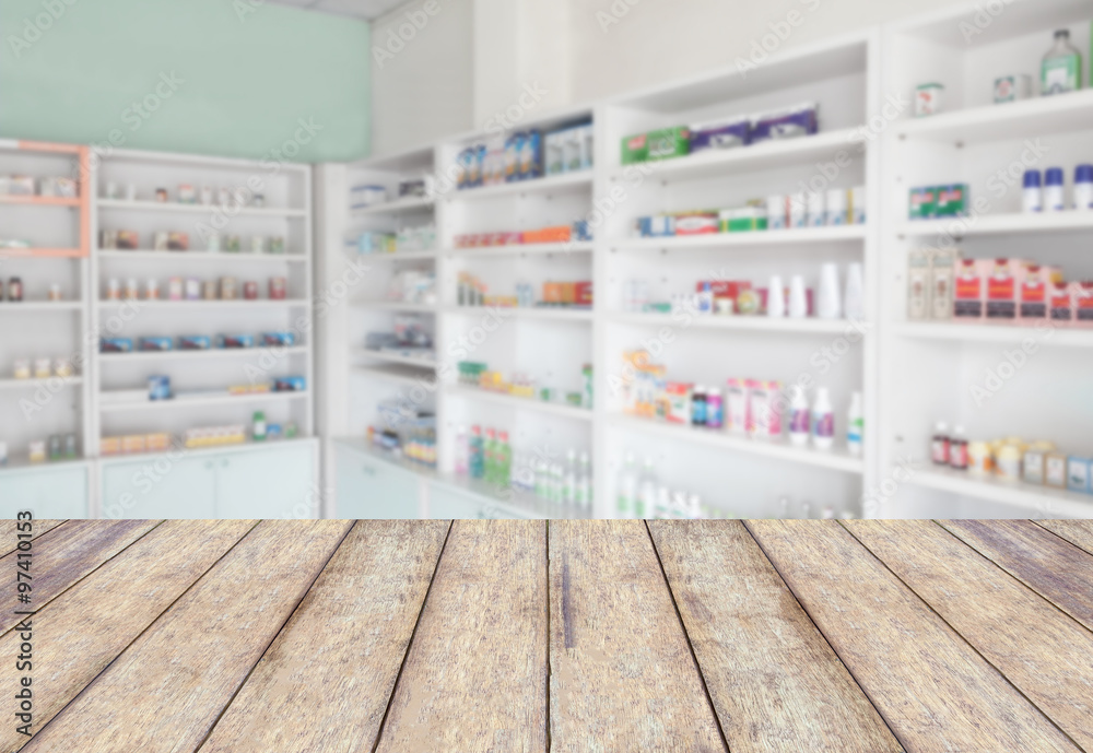 Pharmacy interior with blurred background