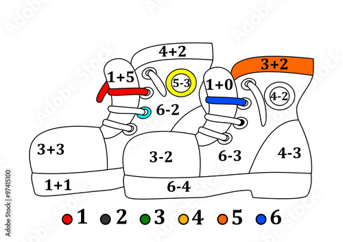 Colored shoes as coloring counting for little kids - vector svg