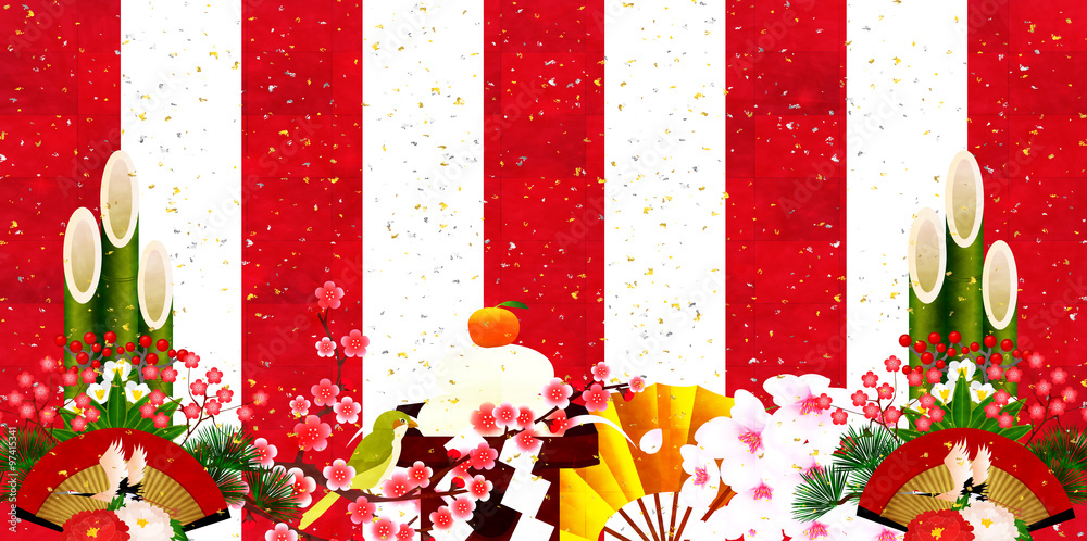 正月紅白新年背景stock Vector Adobe Stock