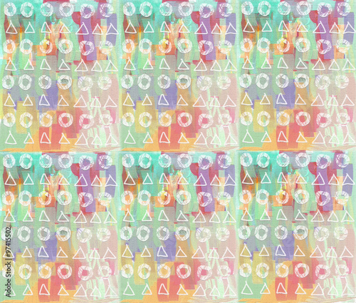 Abstract painting pattern. Colorful drops, triangles, circles.