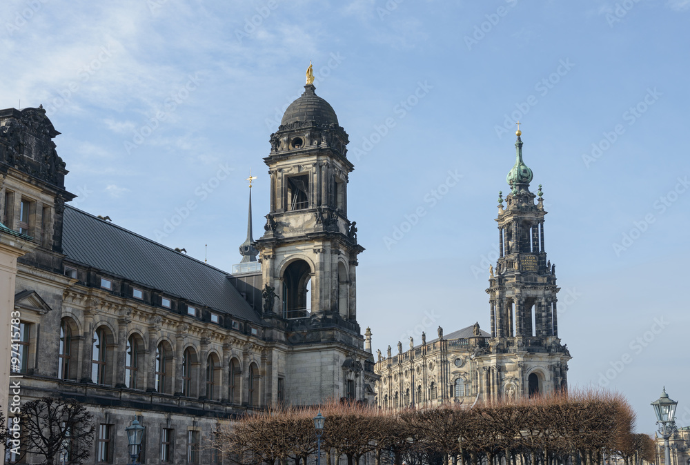View towards Dresden Court of Appeal and Cathedral, Saxony, Germ