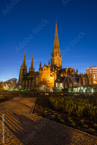 Saint Patrick cathedral the biggest church in Melbourne, Australia with the twilight time.