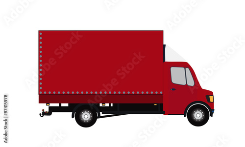 Red Small truck. Silhouette. Vector Illustration.