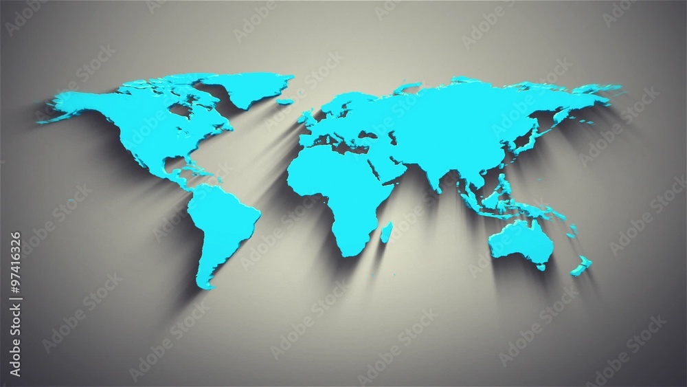 World map emerging from perspective view to front epic footage
