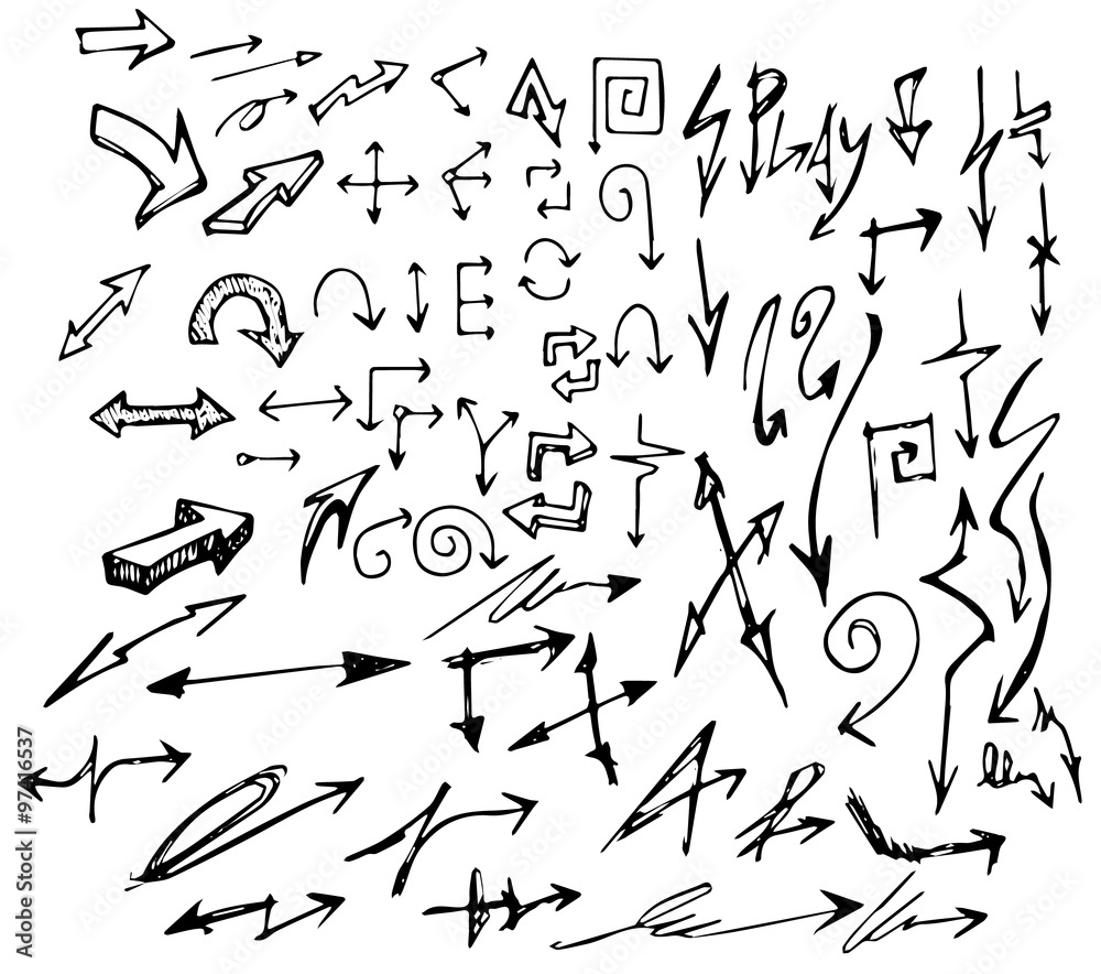 Vector hand drawn arrows set isolated on white Vector hand drawn arrows set isolated on white