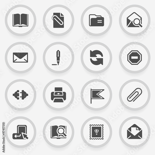 Email black icons on stickers. Flat design.