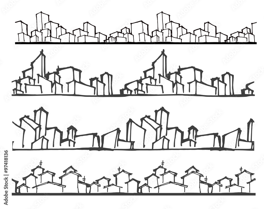 Drawing doodle pattern seamless with city town sketch