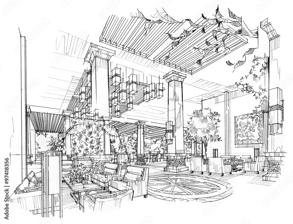 Fototapeta premium lobby design of sketch design- Stock Image