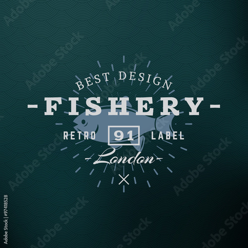 Fishery. Vintage Retro Design Elements for Logotype, Insignia, Badge, Label. Business Sign Template. Textured Background