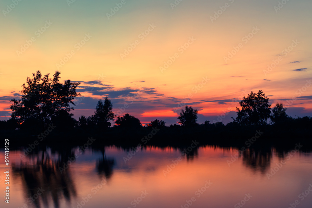 Beautiful sunset reflected in water