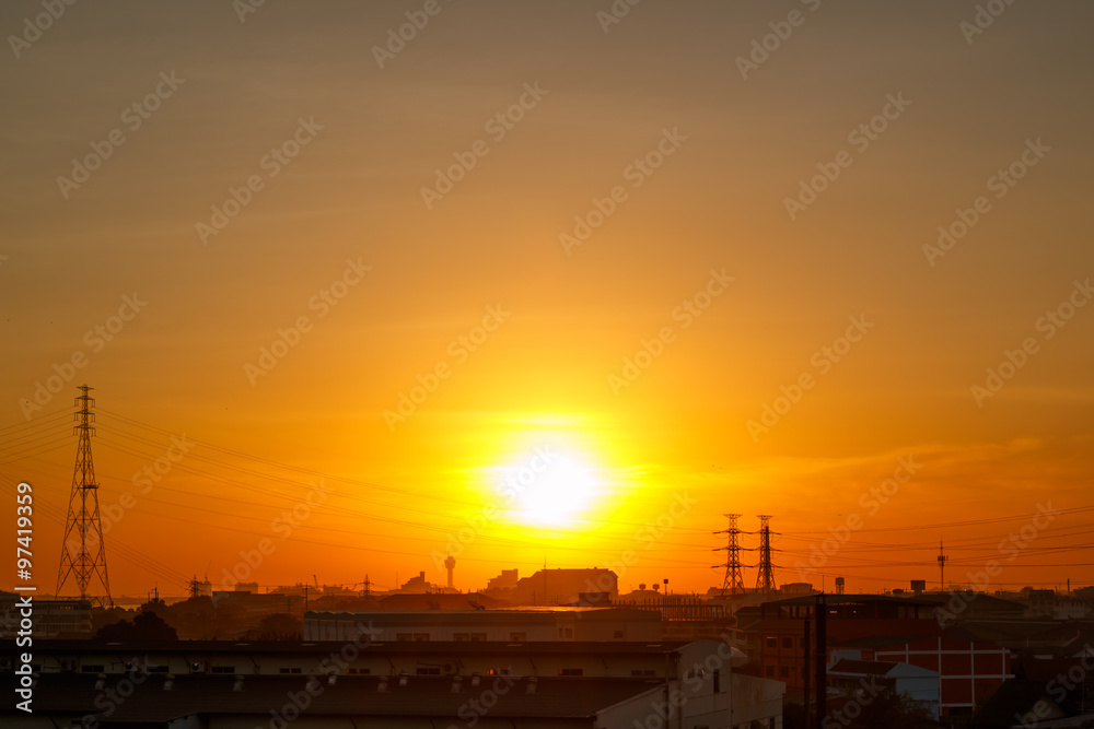 View of Bangkok city skyline at sunrise, Thailand