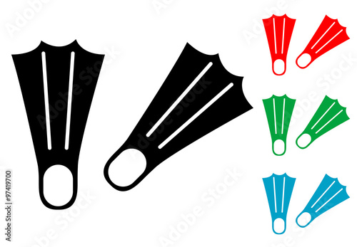 Icono plano aletas de buceo en varios colores #1