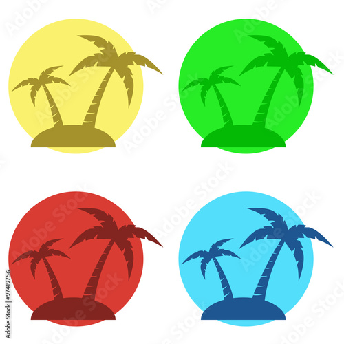 Icono plano isla con palmeras en varios colores #2