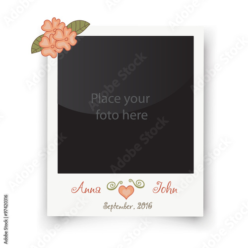 Retro wedding greeting cards. Template for photo of the bride and groom