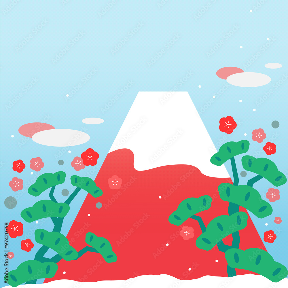 富士山 富士 山 赤 赤富士 イラスト 明るい 可愛い Fuji Fujiyama Stock Illustration Adobe Stock