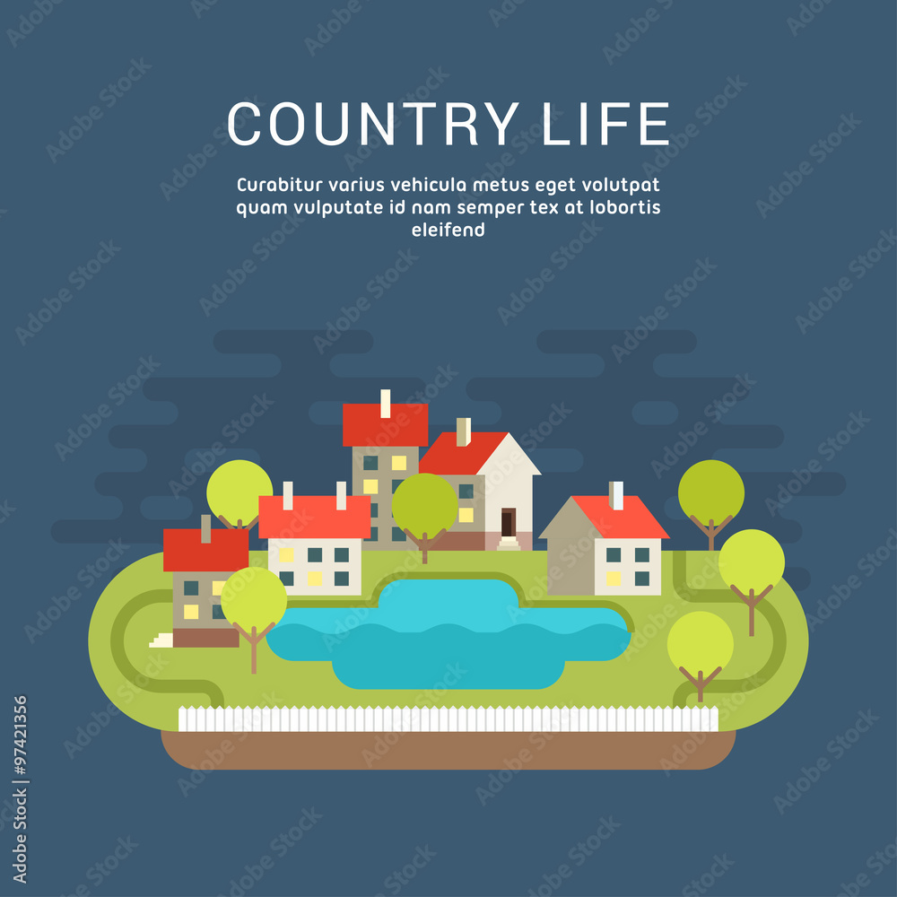 Country Life. Flat Style Vector Conceptual Illustration for Web Banners or Promotional Materials