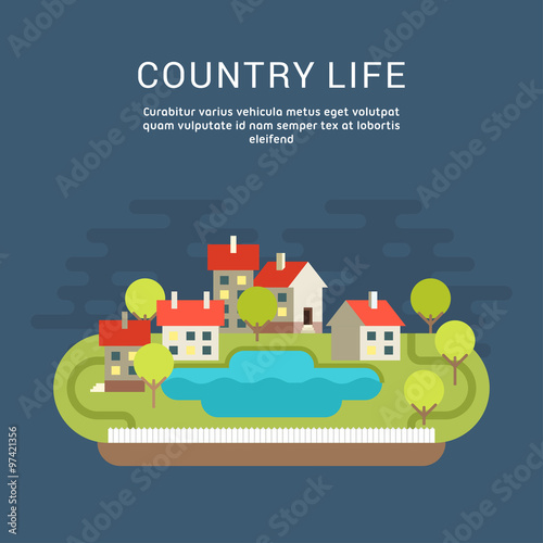 Country Life. Flat Style Vector Conceptual Illustration for Web Banners or Promotional Materials