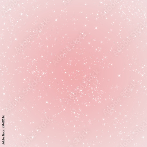 Soft pink winter holidays greeting card background with shiny stars and lights. Rose Quartz colored background.