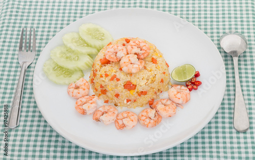 Shrimp fried rice on white plate