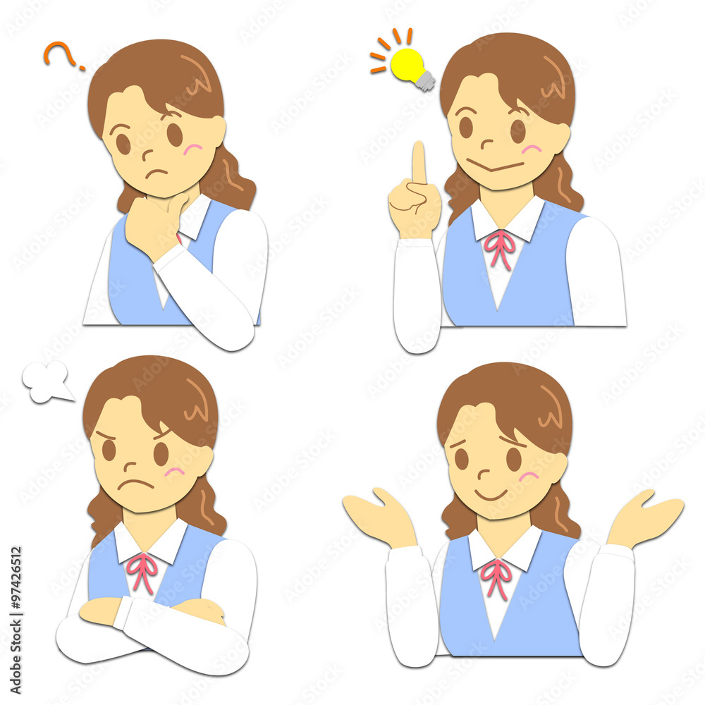 Ol 表情 考える ひらめく 怒る お手上げ ブルー Stock Illustration Adobe Stock