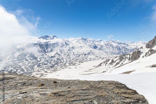 Majestic mountain peaks in winter in the Alps