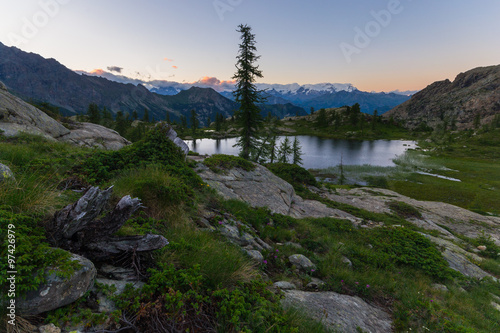 High altitude alpine landscape at dusk