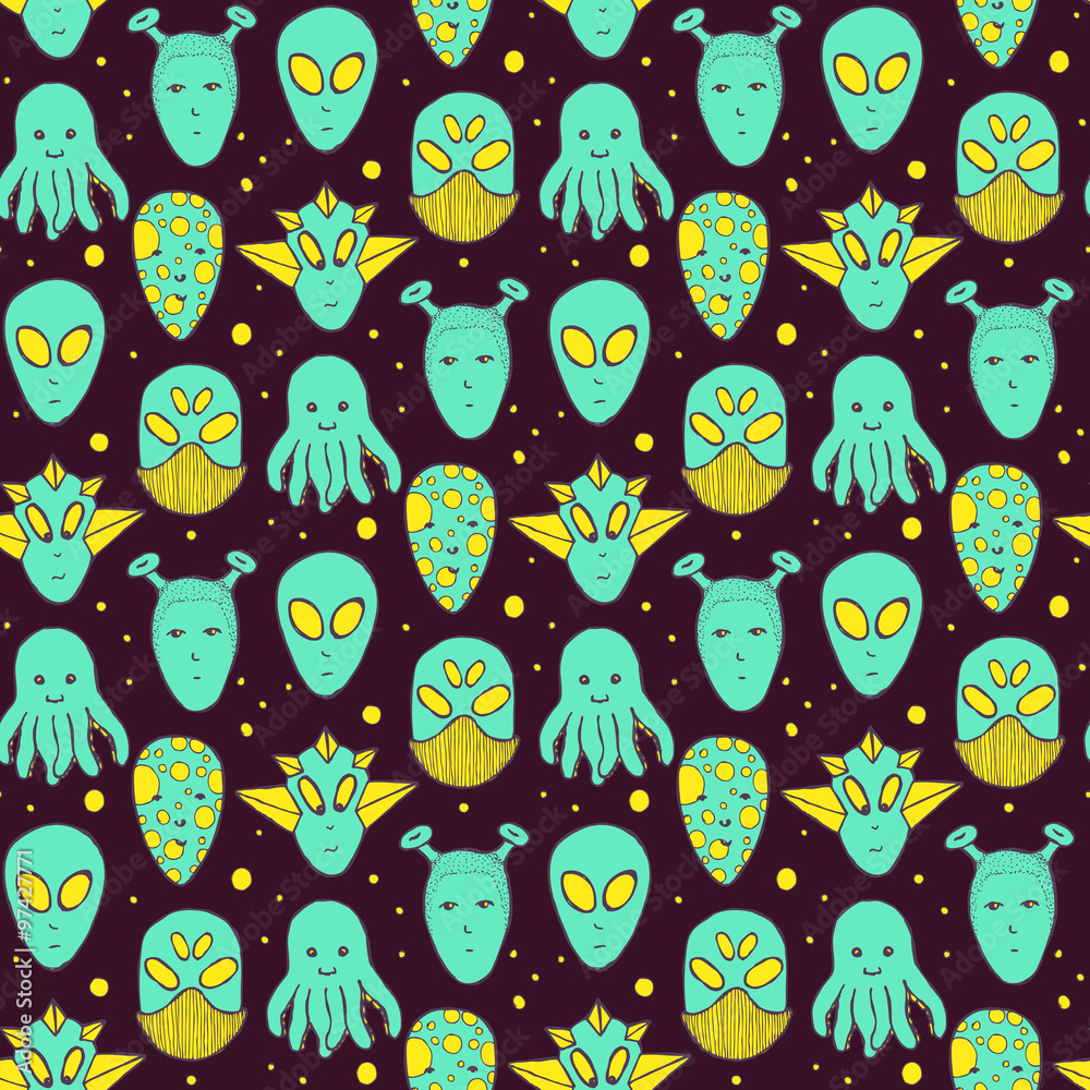 Sketch aliens faces pattern Sketch aliens faces pattern