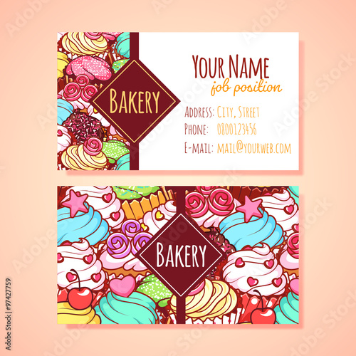 Two horizontal business card template for Pastry shop.