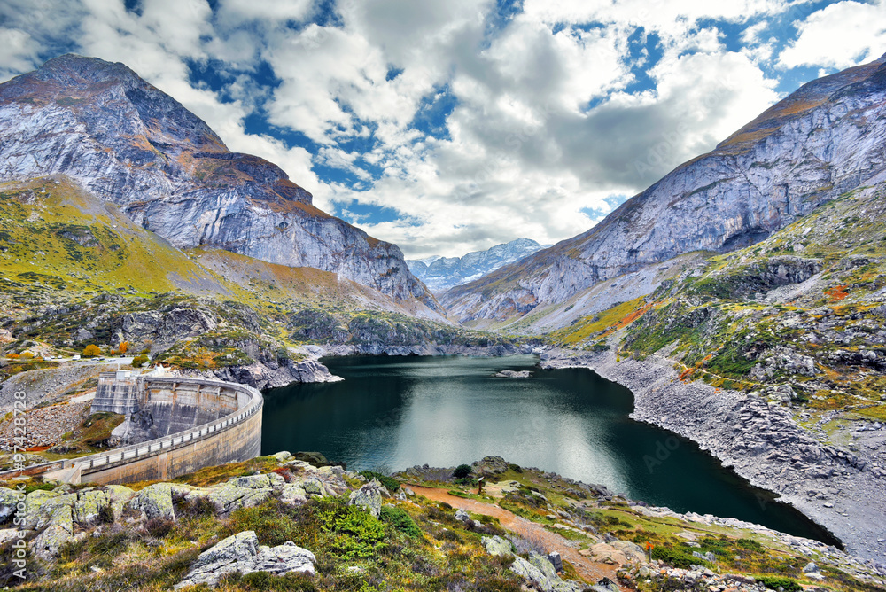 HDR shot of Gloriette reservoir in French Pyrenees
