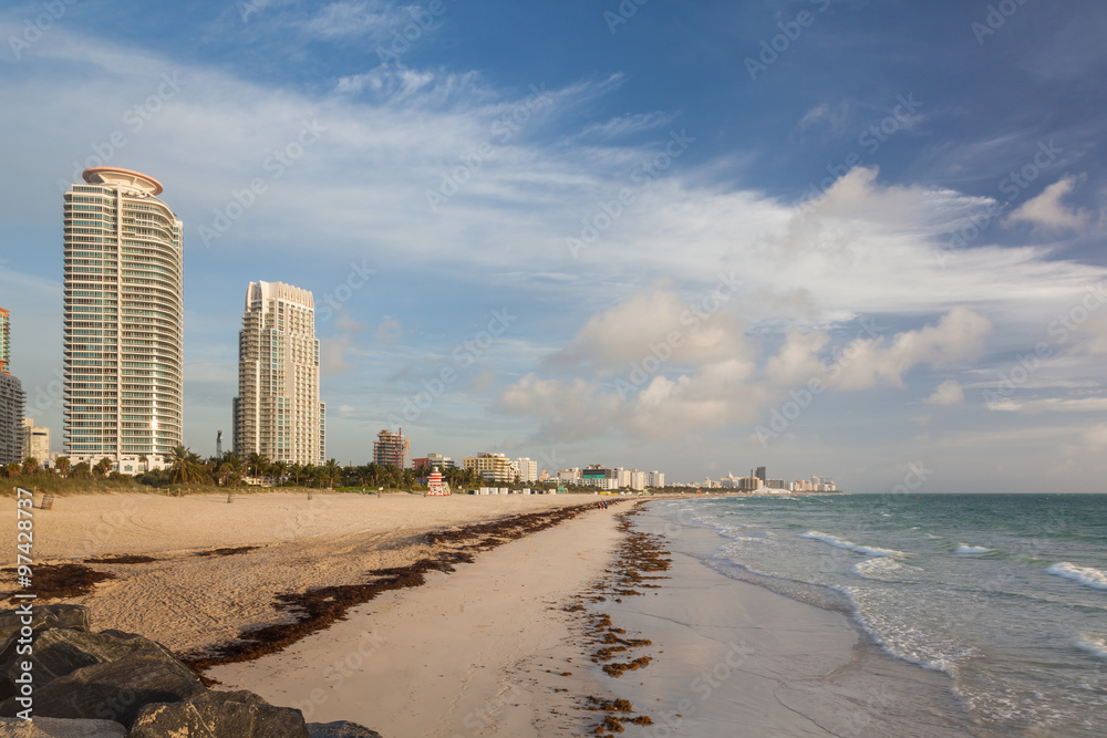 Miami Beach.  An early morning view across South Beach, Miami in Florida, USA.