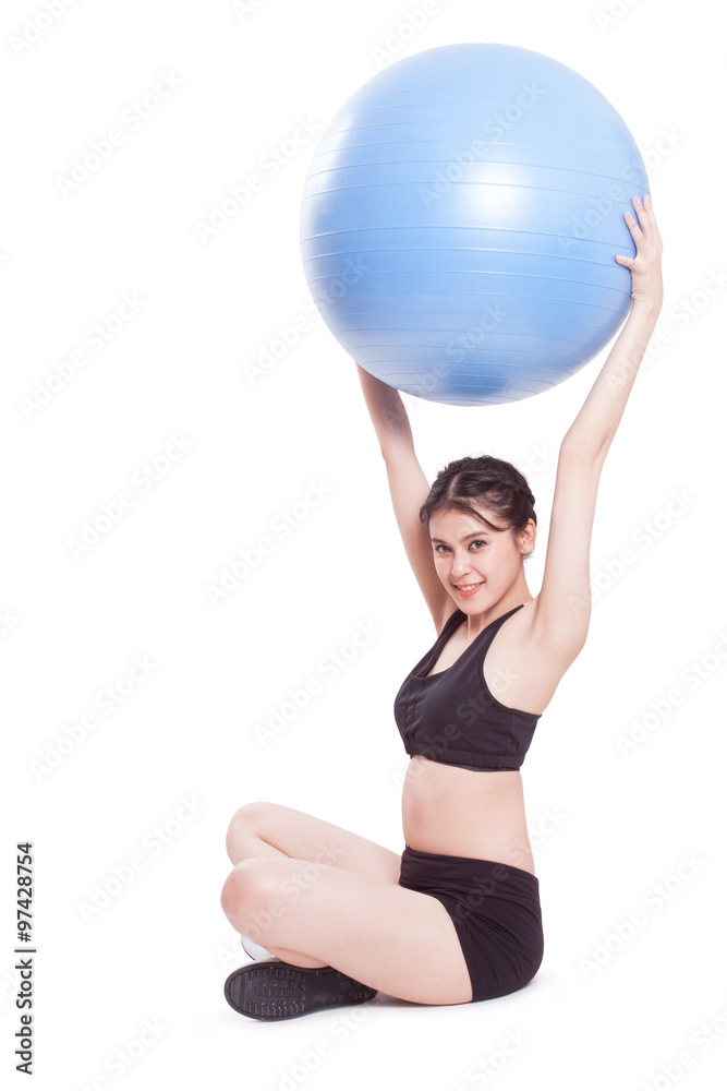 Young woman doing exercises with fitness ball. Young woman doing exercises with fitness ball.