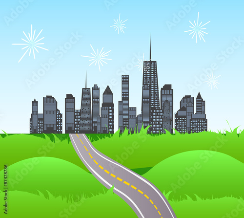 Solar Road in the City of Nature. Vector Illustration.