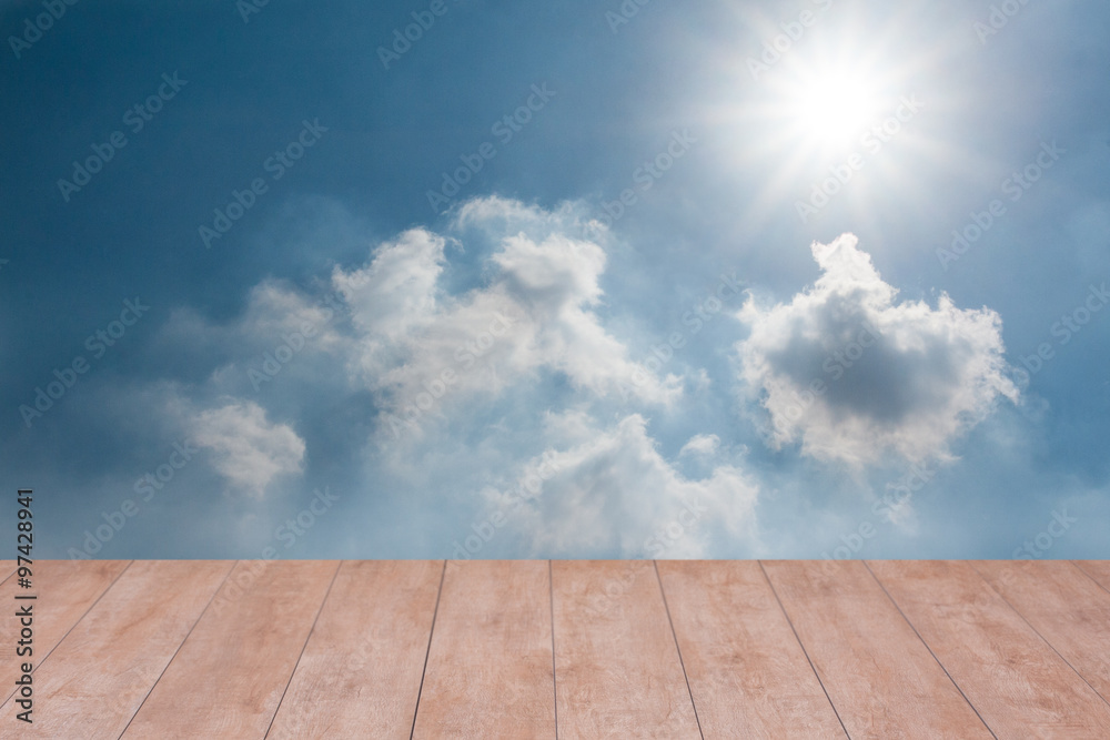 sky background with wooden planks