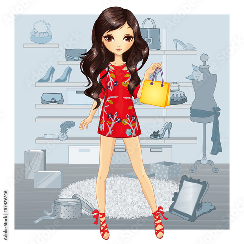 Girl In Red Dress Does Shopping